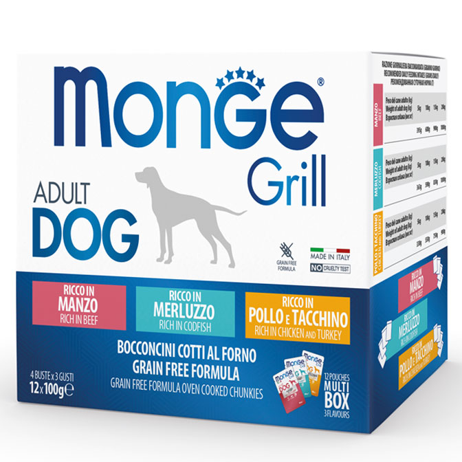 MONGE DOG GRILL MIX яловичина/тріска/курка з індичкою - набір консерв для собак, 12 шт × 100 г