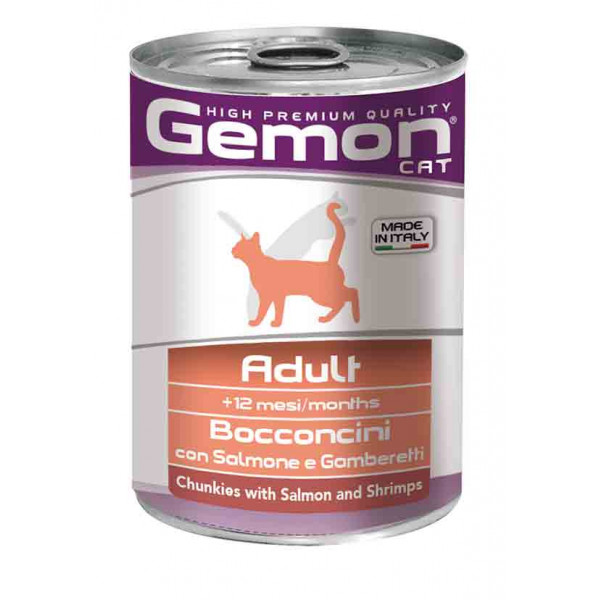 GEMON ADULT CHUNKIES WITH SALMON AND SHRIMPS – консерва з лососем та креветками для дорослих котів 