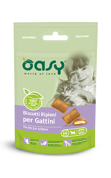 OASY CAT TREATS Kitten - хрустящие лакомства с кремовой начинкой для котят с курицей