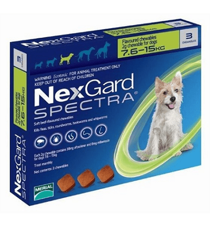 NexGard Spectra таблетки против паразитов для собак весом  от 7,5 кг до 15 кг