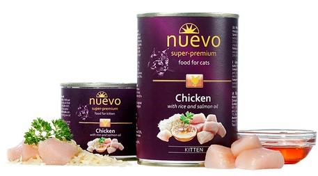 Nuevo Kitten – консервы с курицей, рисом и жиром лосося для котят