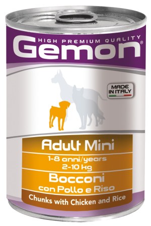 GEMON MINI ADULT CHUNKS WITH CHICKEN AND RICE – консерва зі шматочками курки та рисом для дорослих собак дрібних порід