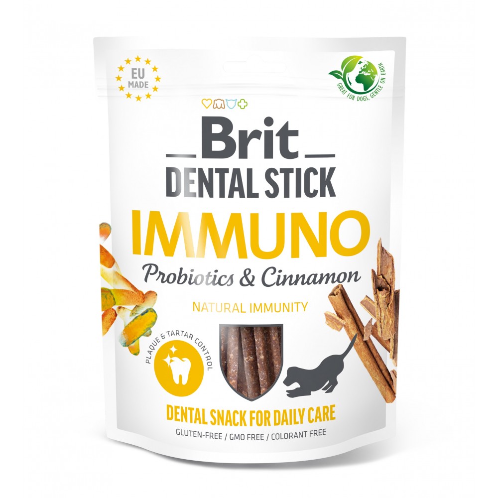 Ласощі для собак Brit Dental Stick Immuno для міцного імунітету, пробіотики та кориця, 7 шт