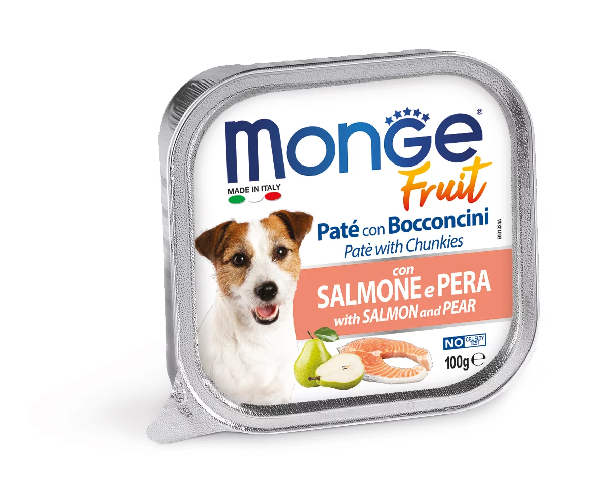 MONGE FRUIT WITH SALMON AND PEAR – паштет с лососем и грушей для собак