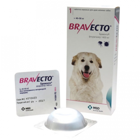 Bravecto жувальні таблетки від бліх і кліщів для собак вагою від 40 кг до 56 кг