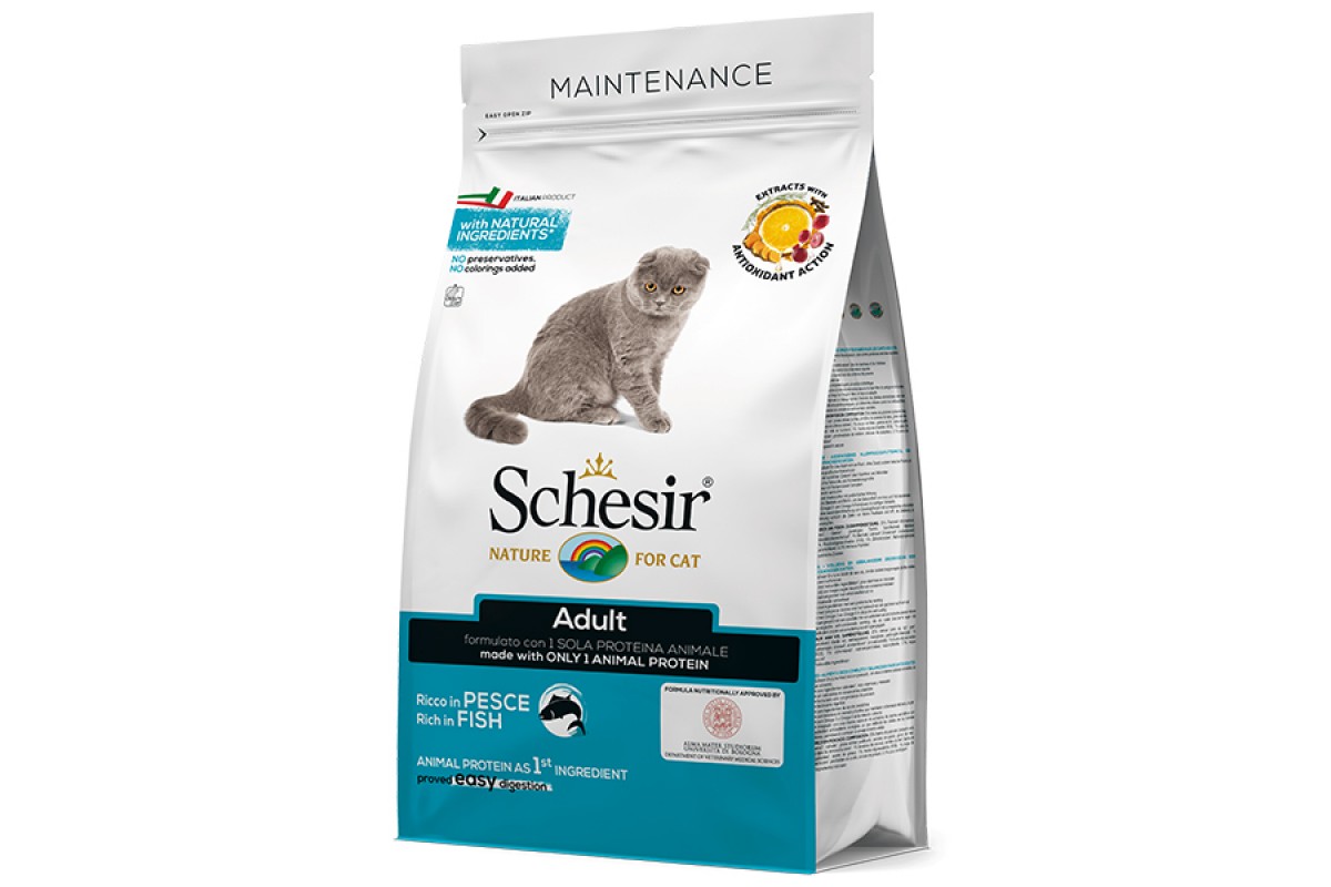 Schesir Cat Adult Fish — сухой монопротеиновый корм с рыбой для взрослых котов 