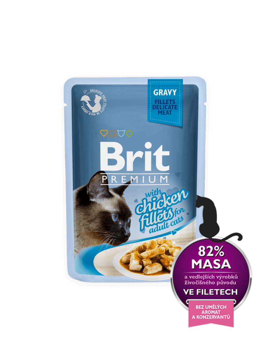 BRIT PREMIUM WITH CHICKEN FILLETS IN GRAVY – вологий корм, шматочки курки в соусі, для дорослих котів
