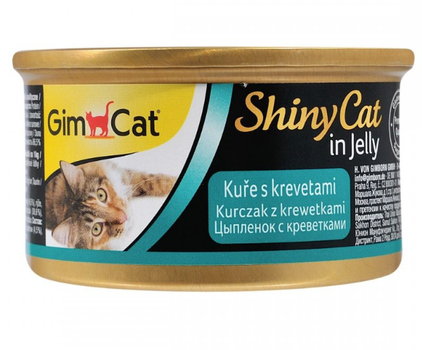 GimCat Shiny Cat курица и креветка  – влажный корм с курицей и креветкой в желе для кошек