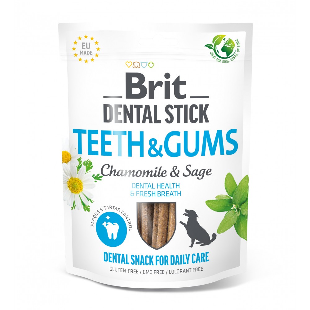 Ласощі для собак Brit Dental Stick Teeth & Gums здорові ясна та зуби, ромашка і шавлія, 7 шт