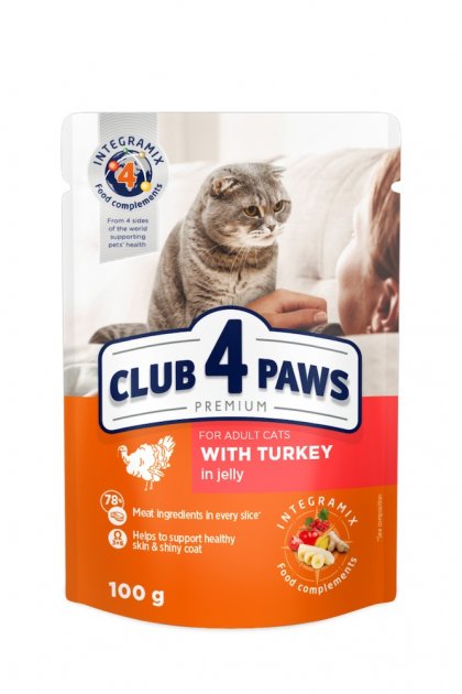 CLUB 4 PAWS PREMIUM with turkey – влажный корм для взрослых котов с индейкой в желе