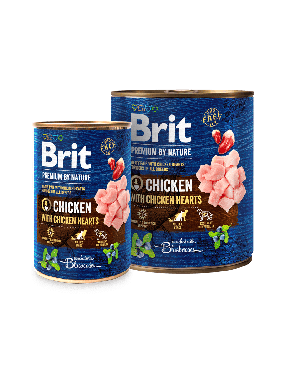 BRIT PREMIUM CHICKEN WITH HEARTS – консервы с курицей и сердечками для взрослых собак