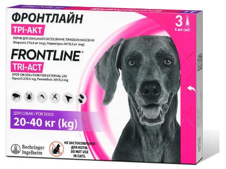 Frontline TRI-ACT капли против паразитов для собак весом от 20 кг до 40 кг