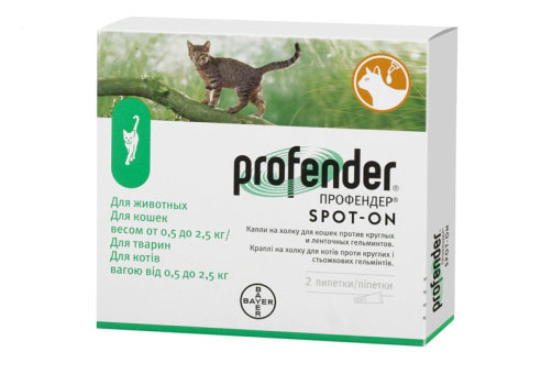Profender Spot-On краплі проти всіх видів глистів для котів вагою від 0,5 до 2,5 кг