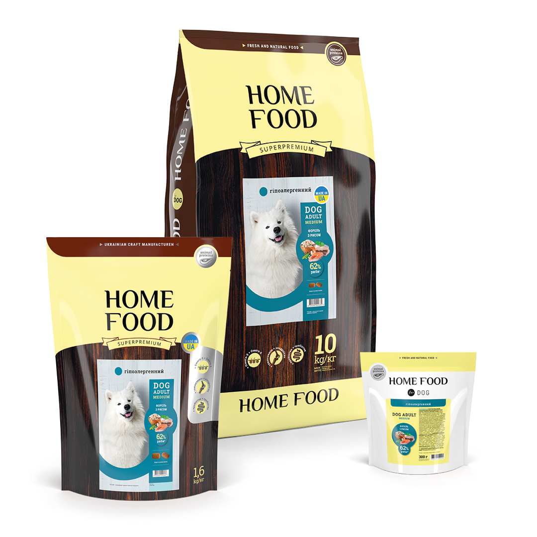 Home Food Adult Medium - Гипоаллергенный сухой корм «Форель с рисом» для взрослых собак средних пород