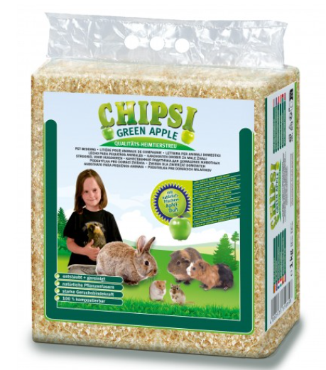 Chipsi Green Apple – наповнювач з дерев'яної стружки з фруктовим ароматом для кліток гризунів