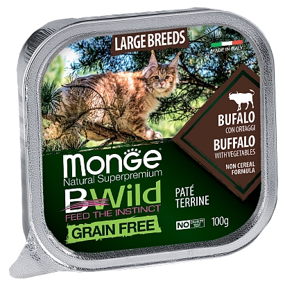 MONGE BWILD ADULT CAT FREE PATÉ TERRINE BUFALO – паштет с мясом буйвола и овощами для котят и кошек крупных пород