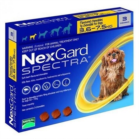NexGard Spectra таблетки против паразитов для собак весом от 3,6 кг до 7,5 кг