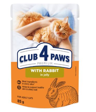 CLUB 4 PAWS PREMIUM with rabbit – влажный корм для взрослых котов с кроликом в желе