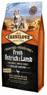 Carnilove Dog Fresh Adult Small Breed Ostrich & Lamb – беззерновой сухий корм з м'ясом страуса і ягняти для дорослих собак малих порід