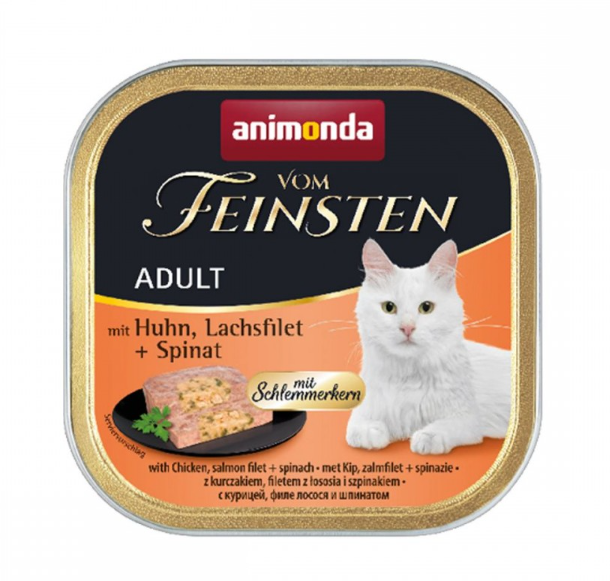 Animonda Vom Feinsten Adult with Chicken, Salmon filet + Spinach – паштет з куркою, лососем і шпинатом для дорослих котів