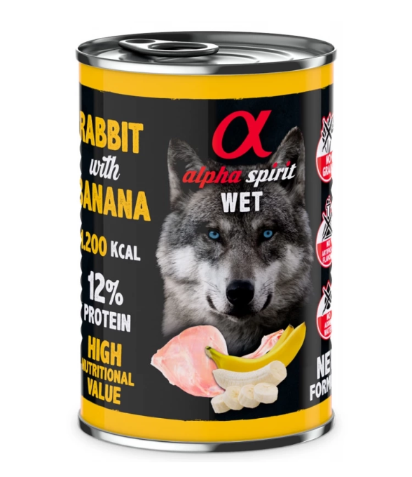 Alpha Spirit Rabbit With Banana – влажный корм с кроликом и бананами для взрослых собак