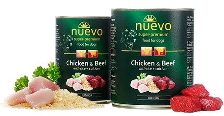 Nuevo Junior Chicken & Beef – консерви з куркою, яловичиною і рисом і кальцієм для цуценят