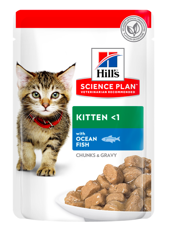 Набор влажного корма для котят Hill's Science Plan Kitten, с океанической рыбой (6 шт) и курицей (6 шт), 12×85 грм