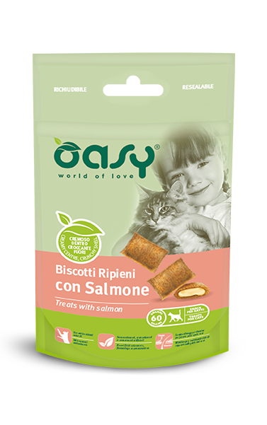 OASY CAT TREATS Salmon - хрусткі ласощі з кремовою начинкою лосось