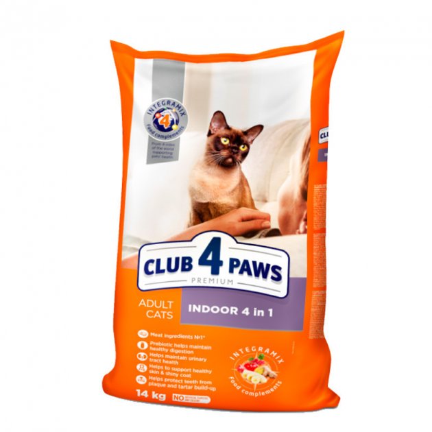 CLUB 4 PAWS PREMIUM INDOOR 4 in 1 – сухой корм для взрослых котов, которые живут в помещении