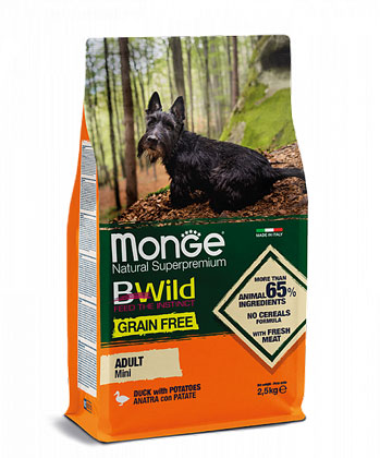 MONGE BWILD GRAIN FREE MINI ADULT CON ANATRA E PATATE – сухий беззерновий корм з качкою для дорослих собак малих порід