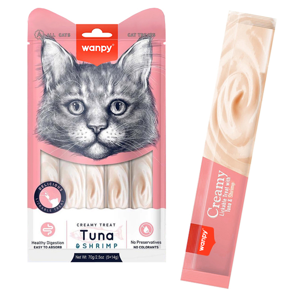 Wanpy Creamy Lickable Treats Tuna & Shrimp - кремові ласощі для котів з тунцем та креветками