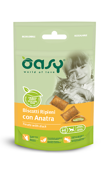 OASY CAT TREATS Duck - хрустящие лакомства с кремовой начинкой с уткой