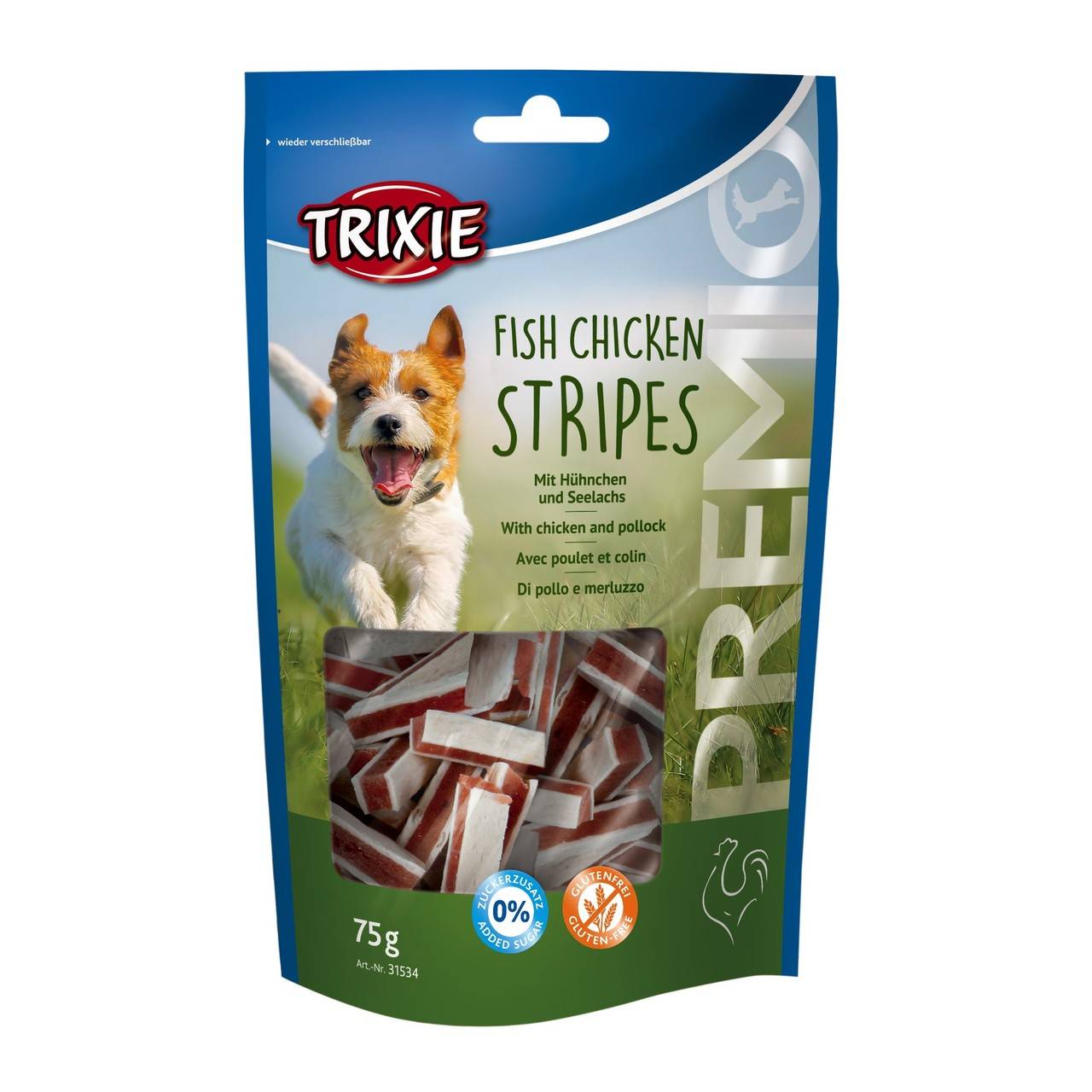 Trixie Premio Chicken and Pollock Stripes – лакомства с курицей и лососем для собак