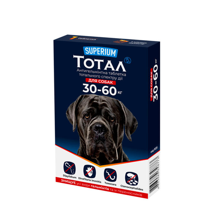 Superium ТОТАЛ – антигельминтна таблетка для собак от 30 кг до 60 кг