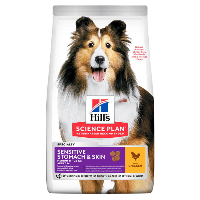 HILL'S SCIENCE PLAN ADULT SENSITIVE STOMACH & SKIN MEDIUM – сухой корм с курицей для взрослых собак средних пород с чувствительной кожей и пищеварением