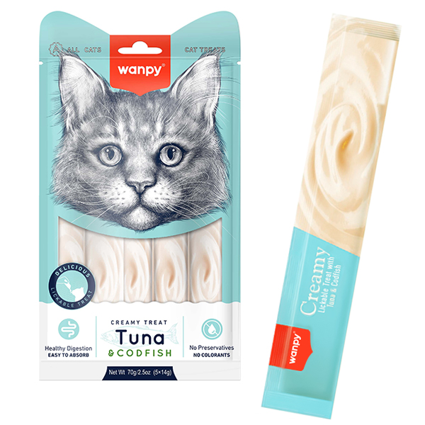 Wanpy Creamy Lickable Treats Tuna & Codfish - кремові ласощі для котів з тунцем та тріскою