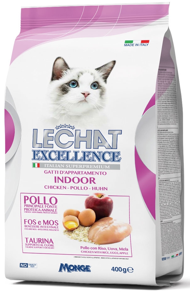 MONGE LECHAT EXCELLENCE CAT INDOOR CHICKEN – сухой корм для взрослых домашних кошек