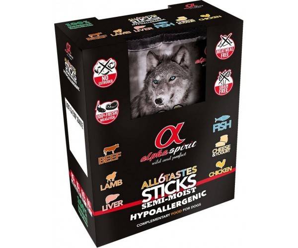 ALPHA SPIRIT STICKS ALL 6 TASTES IN 1 – гипоаллергенное беззерновое лакомство для собак, 6 вкусов в 1 упаковке