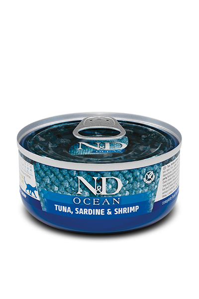 Farmina  N&D Grain Free OCEAN TUNA, SARDINE & SHRIMP  -  влажный  беззерновой корм для котов с тунцом, сардинами и креветками