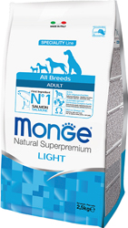 MONGE ALL BREEDS ADULT LIGHT SALMONE – низкокалорийный сухой корм для взрослых собак всех пород