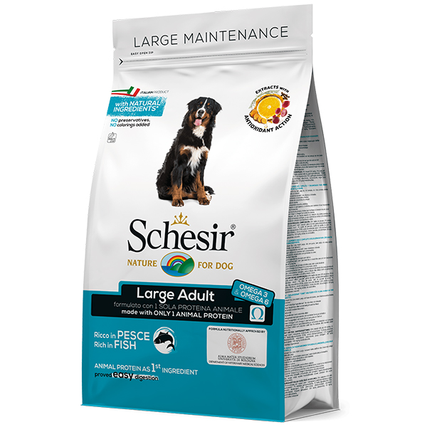 Schesir Dog Large Adult Fish– сухий монопротеїновий корм з рибою для дорослих собак великих порід