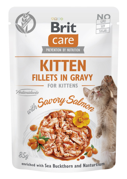 BRIT CARE Cat Fillets in Gravy with Savory Salmon – влажный корм с пикантным лососем в соусе для котят