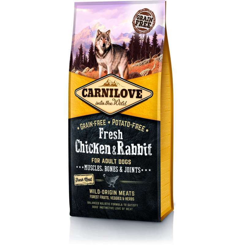 Carnilove Dog Adult Fresh Chicken & Rabbit – беззерновий сухий корм з куркою і кроликом для дорослих собак всіх порід