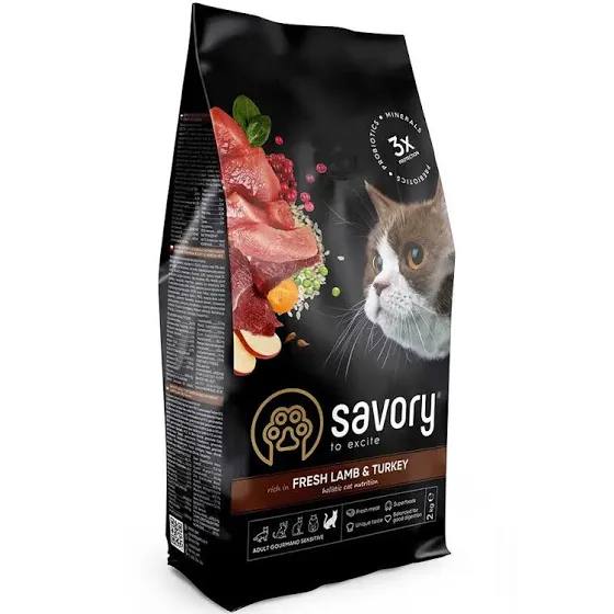Savory Adult Cat Sensitive Digestion Fresh Lamb and Turkey – сухой корм с ягнятиной и индюшатиной для кошек с чувствительным пищеварением