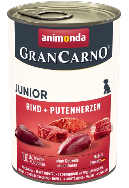 Animonda GranCarno Junior Beef + Turkey Hearts – вологий корм з яловичиною та індичими серцями для цуценят та юніорів