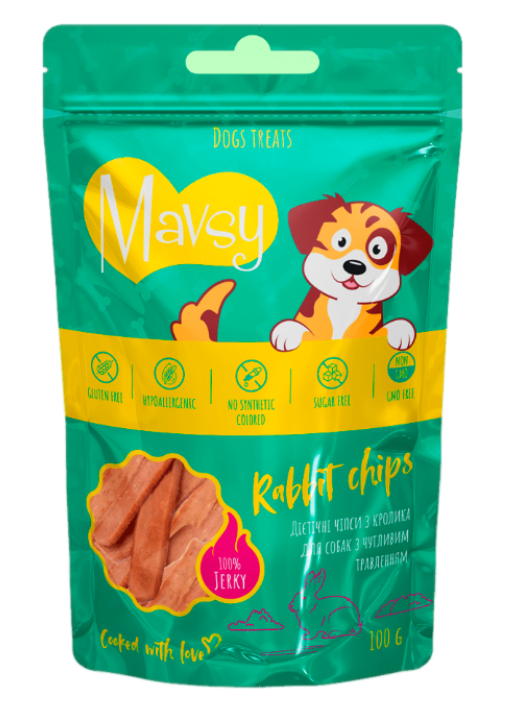 Mavsy-Dried Rabbit Chip - диетические чипсы из кролика для собак с чувствительным пищеварением