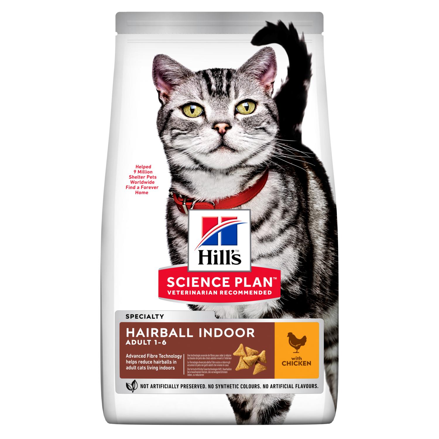 HILL'S SCIENCE PLAN ADULT HAIRBALL INDOOR CAT – сухой корм с курицей для взрослых домашних котов