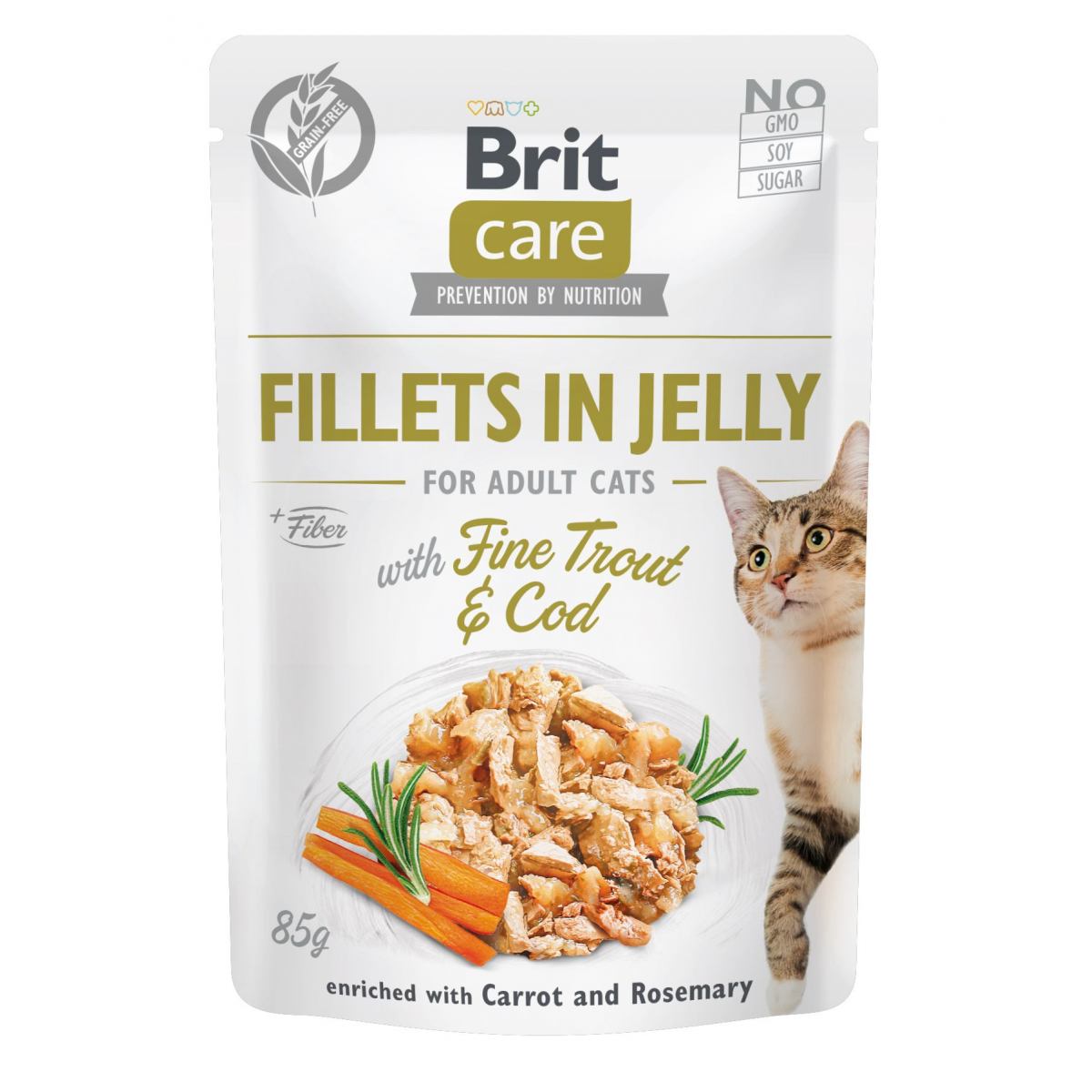 BRIT CARE CAT FILLETS IN JELLY FINE TROUT & COD – консерви з тріскою і фореллю для котів (філе в желе)