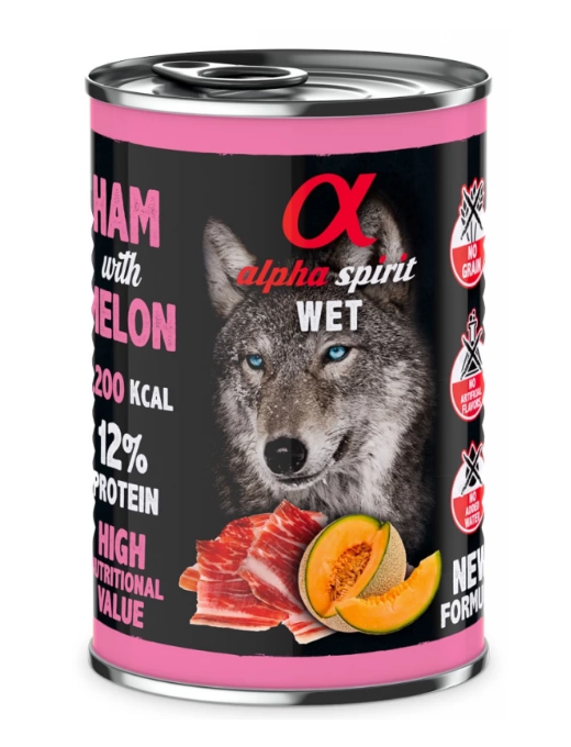 Alpha Spirit Ham With Melon – влажный корм со свининой и диней для взрослых собак