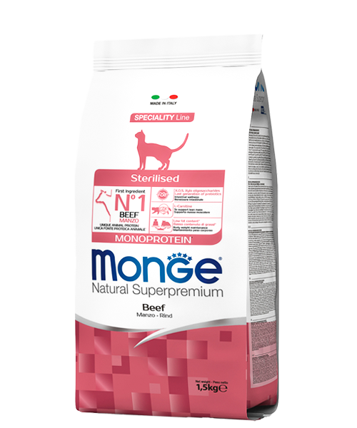 MONGE STERILISED MONOPROTEIN BEEF – сухой корм с говядиной для стерилизованных кошек